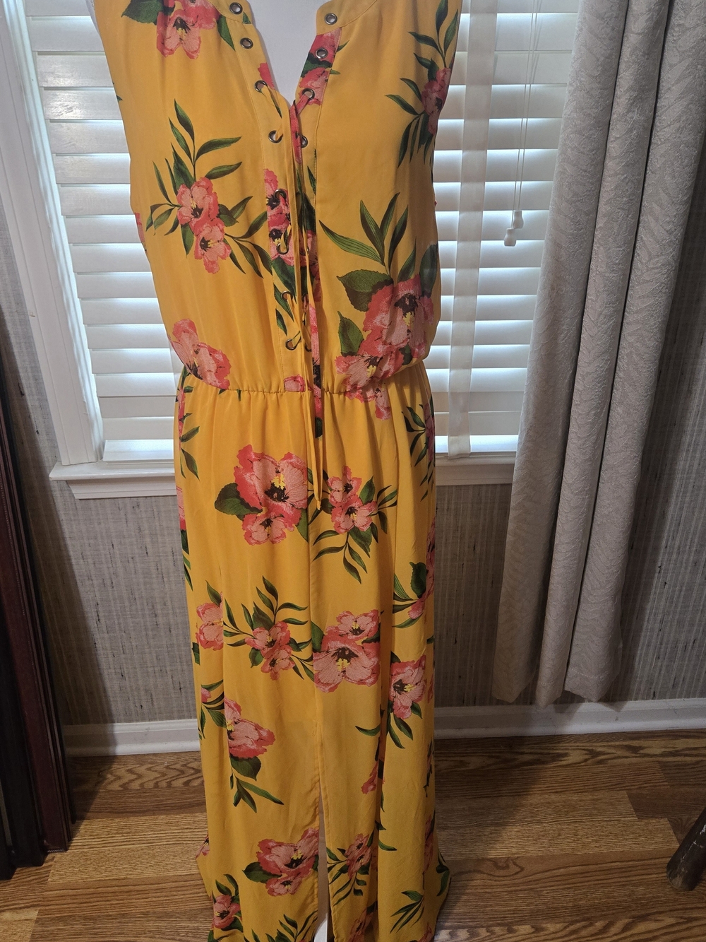 Yellow Floral Sleeveless Maxi Dress w/split In Front Sz XL
